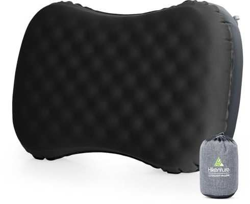 HIKENTURE Oreiller Gonflable Camping avec Mousse - Oreiller de Voyage Ergonomique - Ultraléger, Compact - pour Extérieur, Camping, Trekking ou Randonnée - Noir