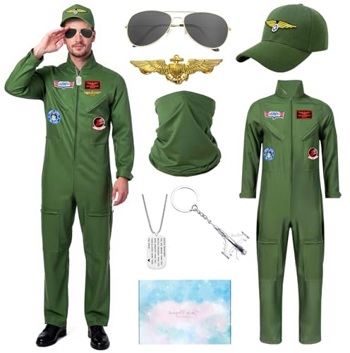 TOSZOLY Disfraz Piloto Avion Hombre, Disfraz de Aviador con Gorro de Piloto Gafas de Sol Accesorios, Regalo Hombre, Traje Aviador Uniforme de Piloto para Cosplay Halloween Carnaval (L)