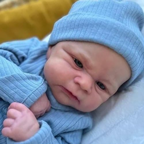 Anano 45cm Muñeca Reborn Bebé Niño Cuerpo Completo de Silicona Realista, Ojos Azules Pintados a Mano - Edición Coleccionista