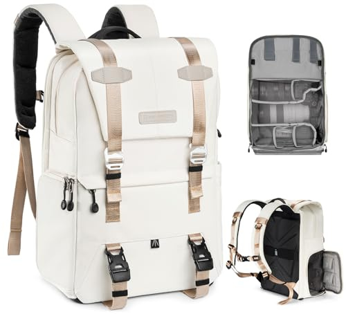 K&F CONCEPT Kamerarucksäcke 20L, Große Camera Backpack 15,6 Zoll Laptopfach, Spritzwassergeschutzt Fotorucksack mit Regenschutz, Kameratasche Groß für DSLR SLR (Weiß)