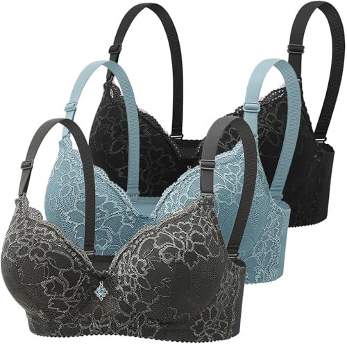 JOASDAO 3 reggiseni da donna con ferretto con coppe push-up in pizzo su tutto il corpo, comodi per tutti i giorni, copertura completa, confezione da 3, #K, 68