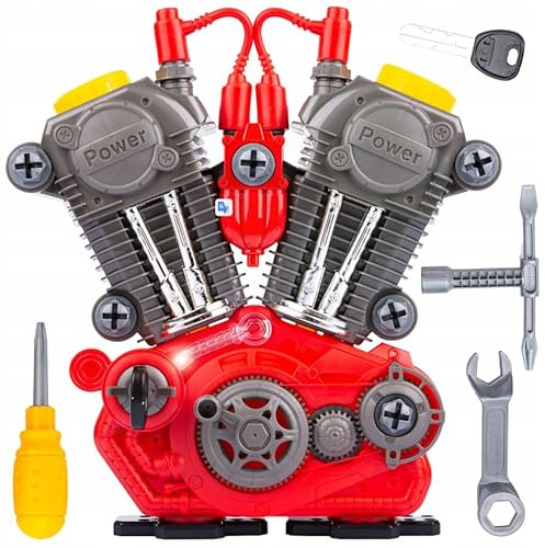 Kinderplay Motore auto giocattolo da montare per bambini – Luci e suoni realistici – Gioco di ruolo da 3 anni – Set attrezzi del piccolo meccanico