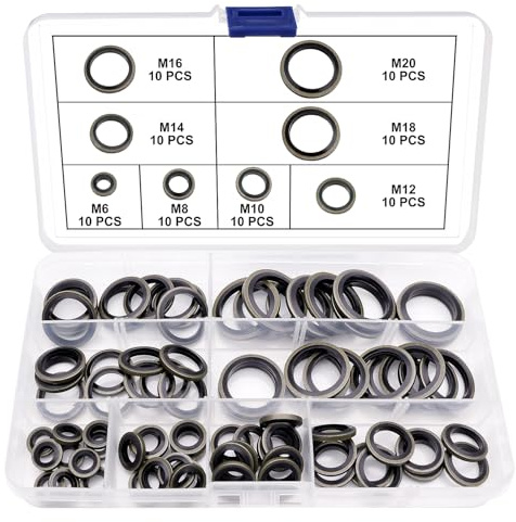 YIXISI 80 PCS 8 Sizes M6 / M8 / M10 / M12 / M14 / M16 / M18 / M20 Bonded Seal Oil Washers Kit, Metal Rubber Sealing Oil Ring, for Central Hydraulics Power Steering