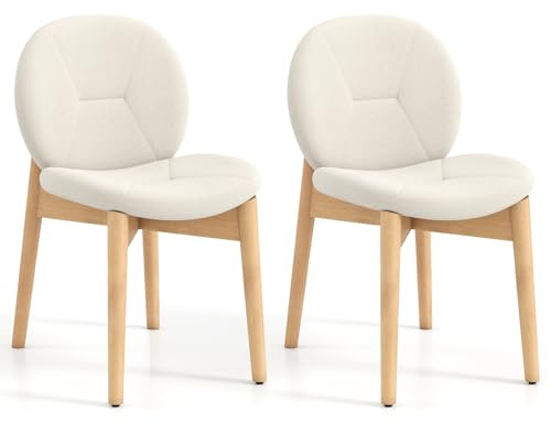 COSTWAY Set med 2 matbordsstolar, köksstolar med vadderat säte och ergonomiskt ryggstöd, stoppstol trä, sidostol trästol för restaurang och matsal, modern