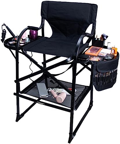 Bärbar hopfällbar regissörsstol – utomhus aluminium makeup artist stol med nackstöd och fotstöd för camping, gräsmattsevenemang och filmset