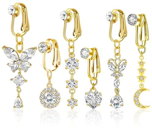 JhavexToy Bijoux Pour Piercing Au Nombril Sans PerçAge 6 Boules En Cristal DoréEs En Forme De CœUr, Ornements Papillon Et Fleur Bijoux Pour Piercing Au Nombril Pour Femmes