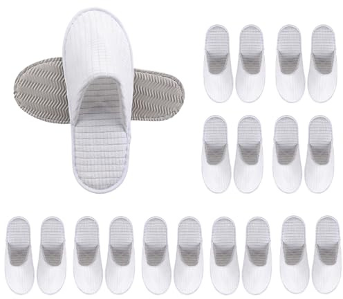 VEGOATY Lot de 10 paires de pantoufles en polaire corail - 29 x 11,5 cm - Lavables - Taille universelle - Semelle antidérapante - Pour hôtel, maison, invité - Hommes et femmes (blanc)