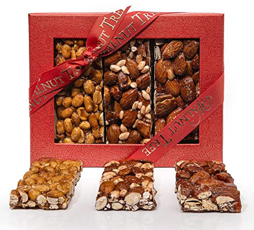 Walnut Tree – Nut Brittle Bars Gift Box with Six Individually Wrapped Pieces – Hand-Packed – Suitable for Gluten Free, Vegetarian, Halal and Kosher Diets – Luxury Gift Selection 220g