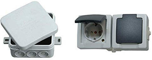 Kopp Abzweigdose Profi-Pack 10x Aufputz für den Feuchtraum, 75 x 75 x 40mm, IP54, Verbindungsdosen mit 12 Kabeleinführungen, grau & Nautic Steckdose für Feuchtraum, Aufputz, 250V (16A) ,grau