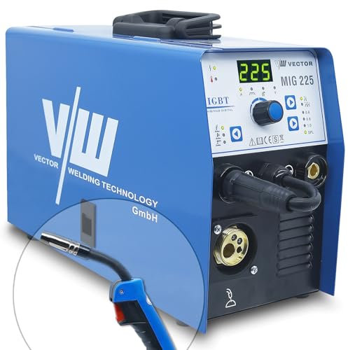 Máquina de Soldadura Mig Mag con Gas 225A Soldador Hilo Continuo con Gas MMA/MIG/Lift-TIG- Máquina de soldadura de Gas Inerte y Función de Soldadura de Electrodo con 170 Amperios de Vector Welding