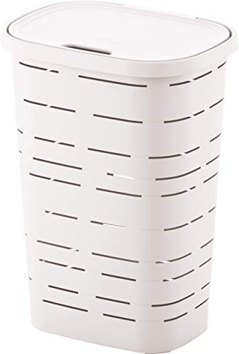 M home by Mazzei Mondex Coffre à Linge en Plastique 55L – Coloris Blanc – Fabriqué en France – Panier à Linge Robuste avec Couvercle – 44 x 32,5 x 60,5 cm – Idéal Salle de Bain, buanderie, Chambre