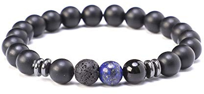Kim Johanson Pärlarmband x chakra* av onyx och lavasten med jaspis pärla I partnerarmband I energiarmband I vänskapsarmband i svart I present för par inkl. påse, 16 centimeters, onyx natursten, Jaspis natursten