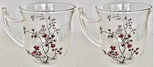 Dekomiro 2er Set TeaLogic Cherry Blossom 2 Becher 0,35 l Glas mit Glasreinigungstuch