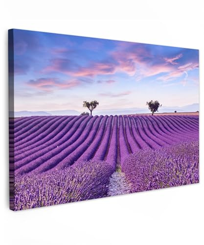 MuchoWow© Cuadros Decoracion Salon Modernos 120x80 cm Pinturas Lienzo Decorativo para Pared Decoración Hogar Lienzos Lavanda - Naturaleza - Violeta - Árboles - Flores