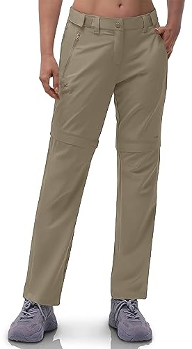 33,000ft Pantaloni da donna con zip off, traspiranti, per trekking, ad asciugatura rapida, stretch, con zip removibile, per esterni, da estate, da lavoro, funzionali, cachi, 40W x 29L