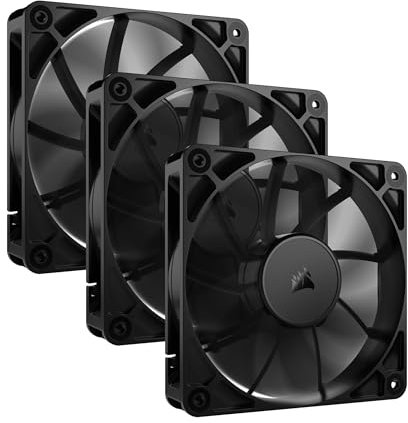 CORSAIR RS120 120mm PWM-Lüfter – Daisy-Chain-Verbindung – Geräuscharm – Magnetisches Dome-Lager – Dreierpack – Schwarz