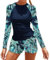 Owntop Traje de baño de manga larga de dos piezas con parte inferior de cintura alta para mujer, camiseta de natación con protección solar, Marino, M