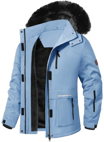 Voqeen Winterjacke Damen Wasserdicht Skijacke Fleece Schnee Skianzug Winddicht Atmungsaktiv Verdickt Skimantel mit Abnehmbarer für Damen
