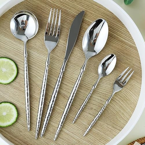 Silverbestick bestickset, rostfritt stål bestick hushållsbiff kniv och gaffelsked set (silver 72 stycken för 12)
