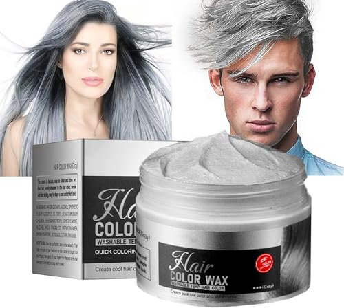 EONFAVE Tinte temporal de pelo gris, color de pelo lavable, cera natural para hombres y mujeres, tinte temporal para el cabello, crema instantánea para fiestas, cosplay y Halloween (gris)