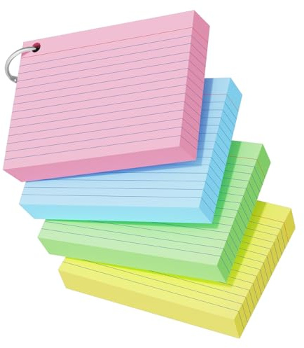 200PCS Flash Cards Revision with Ring Binder, A6 (10.2CM x 14CM), Coloured Flashcards for Revision Kraft Paper, Double-Sides Ruled Cue Cards Record, Colourful Index Study Cards for School Home Office