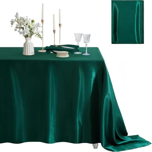 GreatRise Tovaglia in raso rettangolare, lavabile, tovaglioli da tavola, protezione anti-macchia, biancheria da tavola in raso per matrimonio, banchetto, compleanno, festa, sala da pranzo, giardino