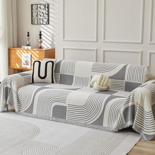 WEYOND Funda de Sofá de Chenilla de 2/3/4 Plazas, Cubre Sofá Antideslizante y Antimanchas, Protector de Sofá para Perros y Gatos, Lavable (180 x 300 cm, Gris)