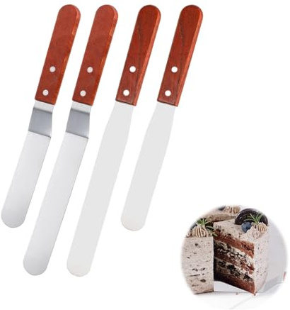 Juego de 4 paletas angulares para tartas, espátulas de acero inoxidable, en diferentes tamaños, accesorios para tartas, raspador de fondant, accesorios de repostería para tartas, hornear y decorar