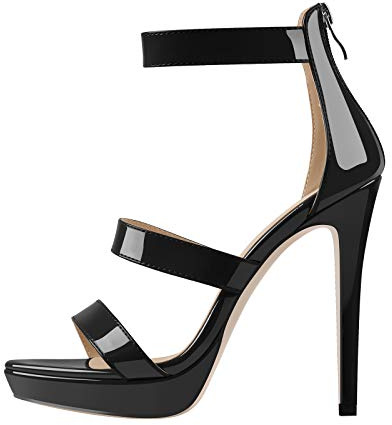 MissHeel Women's Stiletto Pumps Sandals Almond Open Toe Back Zipper High Heels Cross Band Low Platform Shoes Summer Wearing Black Size 5
