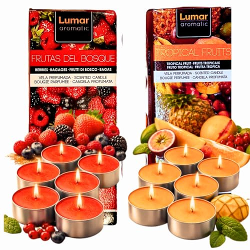 Velas Aromáticas de Té – Tealights Velitas Te Perfumadas para Decoración, Aromaterapia y Regalos – Ambientador Natural para Hogar, Meditación y Rituales (Frutas Tropicales y Frutas del Bosque)