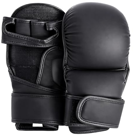 M.J COMFY-LIFE Boxing Gloves for Men Women Leather Sparring Grappling Gloves with EVA Foam Padding Open Palm Martial Arts Mitts for Muay Thai Kickboxing Cage Fighting UFC Training Bag Workout (S/M)