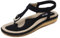 CARETOO Sandales Femme Plates Été Bohème PU Tongs Élégant Confortable Plage Sandales Souple Pantoufles (Noir, 43)