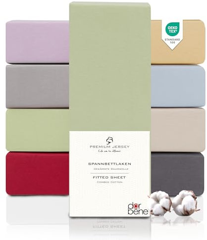 DarBene Spannbettlaken 90x200 PREMIUM , Jersey 100% gekämmte premium Baumwolle, atmungsaktiv, superweiches Bettlaken bis 30 cm Matratzenhöhe, Oeko-TEX, Apfelgrün