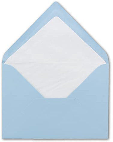 100 DIN B6 Briefumschläge Hellblau mit weißem Seidenfutter - 12,5 x 17,6 cm - 100 g/m² Nassklebung gerippte Umschläge ohne Fenster von Ihrem Glüxx-Agent