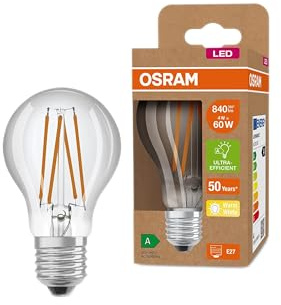 Osram LED Stromsparlampe, Filament Birne aus Glas mit E27 Sockel, Warmweiß (3000K), 4 Watt, ersetzt herkömmliche 60W-Leuchtmittel, besonders hohe Energieeffizienz und stromsparend, 6er-Pack