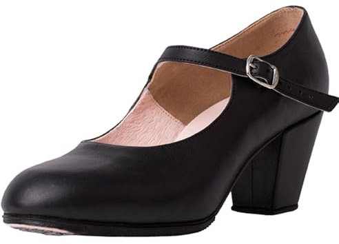 Miguelito 1680 Women's Flamenco Dance Shoes with Nails, Sevilla, Leather, 6cm Heel, 9.5 US, 26.5 MX, Black
