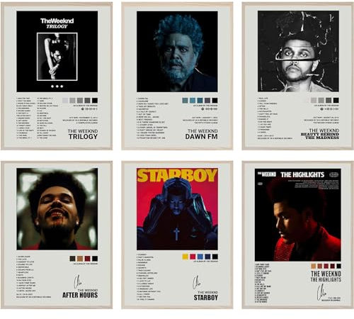 BDSHUNBF The Weeknd Album Cover, Music Album Cover Posters Print Set of 6, Aesthetic Canvas Wall Art, for Teens Dorm Decor Girl and Boy 8x10 inch Unframed