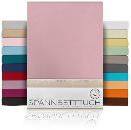 BEAUTEX Spannbetttuch Bettlaken aus Baumwolle, Premium Jersey Stoff 160g/m², Größe und Farbe wählbar (Standard - 140x200x30 cm, Altrose)