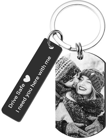Easycosy Schlüsselanhänger Personalisiert mit Foto & Text, Edelstahl Dog Tag mit deutlichem Gravur & Diverse Designs - Vatertagsgeschenk für Papa Opa personalisiert Männertag Geschenke Herrentag