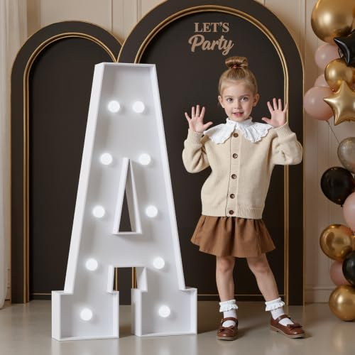 4FT Light Up Letters Birthday Decoration Large Letters A for Party Decorations Marquee Letters for Wedding Graduation Decorations Mosaic Arch Stand Pre-cut DIY Foamboard