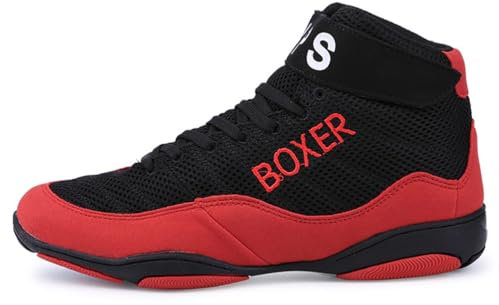 KONJACLY Calzature da Wrestling da Uomo Moda Calzature da Boxe di Grandi Dimensioni Stivali da Combattimento Traspiranti Stivali da Sollevamento Pesi Antiscivolo,Rosso,38 EU