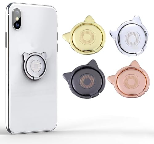 AFCJLTO Soporte para Anillo de Teléfono Móvil de Gato con Dedo - 4 Piezas, Giratorio 360°, Universal para Todo Tipo de Teléfonos Móviles, Ideal para Agarre y Soporte en Equipos Portátiles