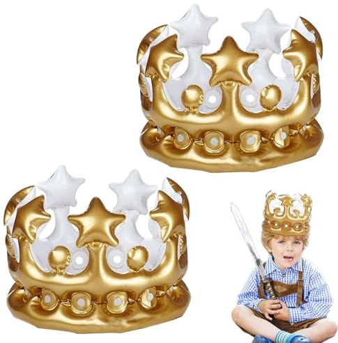 Tokaneit Corona Gonfiabile di Compleanno - Regina e Principessa Accessorio per Costume Carnevale 2 Pezzi