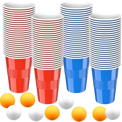 LISOPO bierpong Becher Set,Trinkspiele 50 Beerpong Becher(500ML) mit 12 Tischtennisbälle Plastikbecher für Partyspiele und Festivals