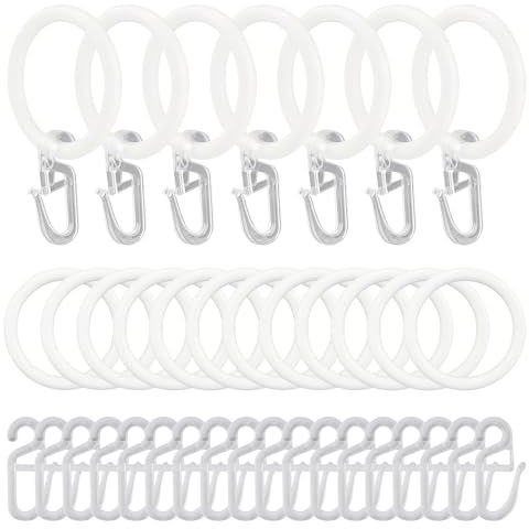 52 Stück Metall Vorhangringe Gardinen Ringe Vorhang Hängend Ringe und 52 Stück Kunststoff Gardinenhaken für Fenster Tür Duschvorhänge, 30 mm Innendurchmesser