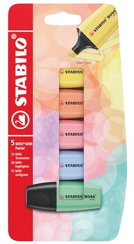 STABILO BOSS MINI Pastel - Mini surligneur - Blister carton x 5 surligneurs - coloris pastel assortis