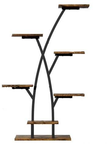 Mutool Plant Stand Indoor with Grow Lights, 163cm Tall Plant Shelf for Flower Display, Space-Saving Corner Flower Stand for Home, Living Room, Office & Patio Decor, Rustic Brown