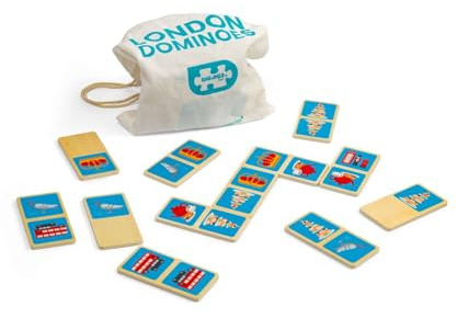 Bigjigs Toys London Dominoes – 28 st dominospel i trä för barn, barnspel, rolig reseleksak, miljövänliga gåvor för småbarn, ålder 2 år gammal +