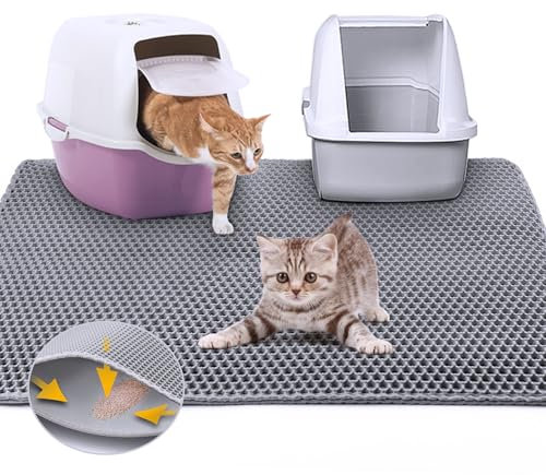 Asoway Tappetino Lettiera Gatto 80X60 CM Grande Doppio Strato Impermeabile,Tappetino Raccogli Sabbia Lettiera Gatto Design a Nido d'ape,Facile da Pulire
