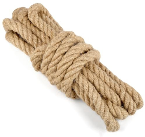 Corde en jute naturelle de chanvre, 20 mm x 5 m, corde de jute naturelle, corde de bricolage pour jardin, bricolage, artisanat, emballages et décoration
